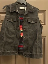 Boho Chic Denim Embroidered Beaded Denim Vest Alfred Dunner Ladies 8