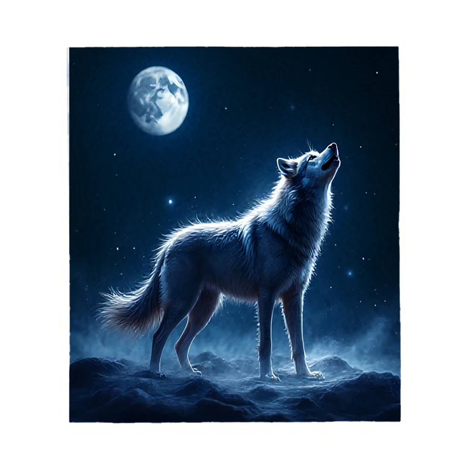 Majestic White Wolf Under Full Moon - Durable Soft & Warm Flannel Blanket - Image 2 of 4
