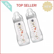 MAM Easy Active Bottle 11 oz (2-Count), Fast Flow Bottles, 4+ Month, Unisex, Gra