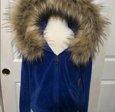 Juicy couture Blue velour zip up hoodie with faux fur hood | eBay