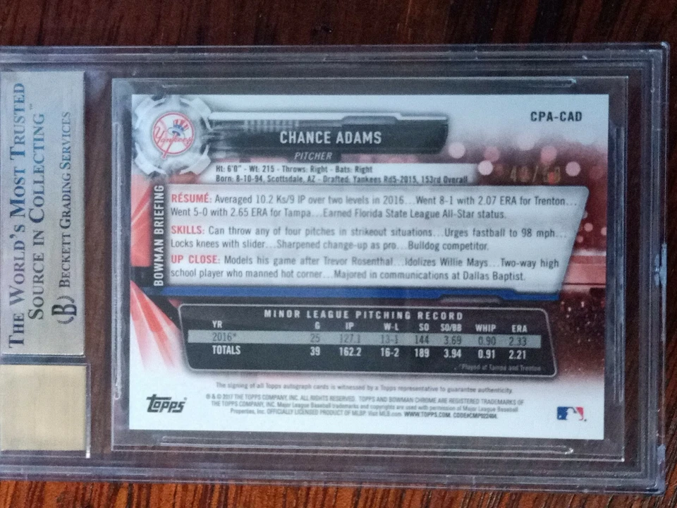 2017 Bowman Chrome Chance Adams Prospect Autos Gold Shimmer Refractors... - Image 3 of 4
