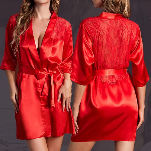 Satin Nightshirts Side Slit Sexy Nightgown Christmas Cospaly Pajamas Short Gifts - Picture 13 of 14
