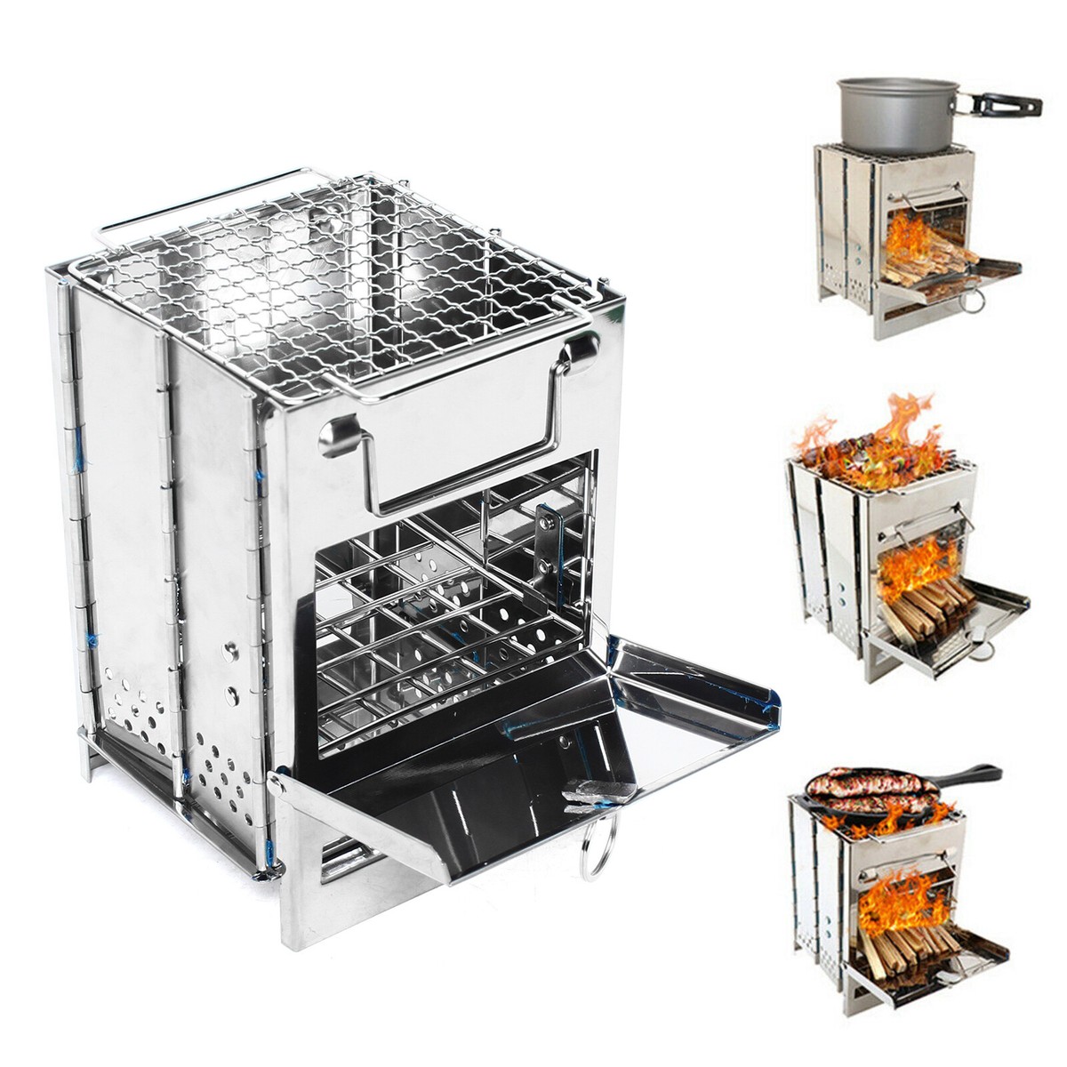 Folding Wood Burning Camping Stove Stainless Steel Survival Emergency  Portable | eBay