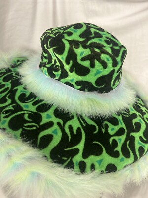 Pink Flaming Fuzzy wide Rim plush party hat men woman Pimp hippie HTF Custom Oversized PAMELA Pastel Pink Faux Fur Hat / Floppy  main image 2