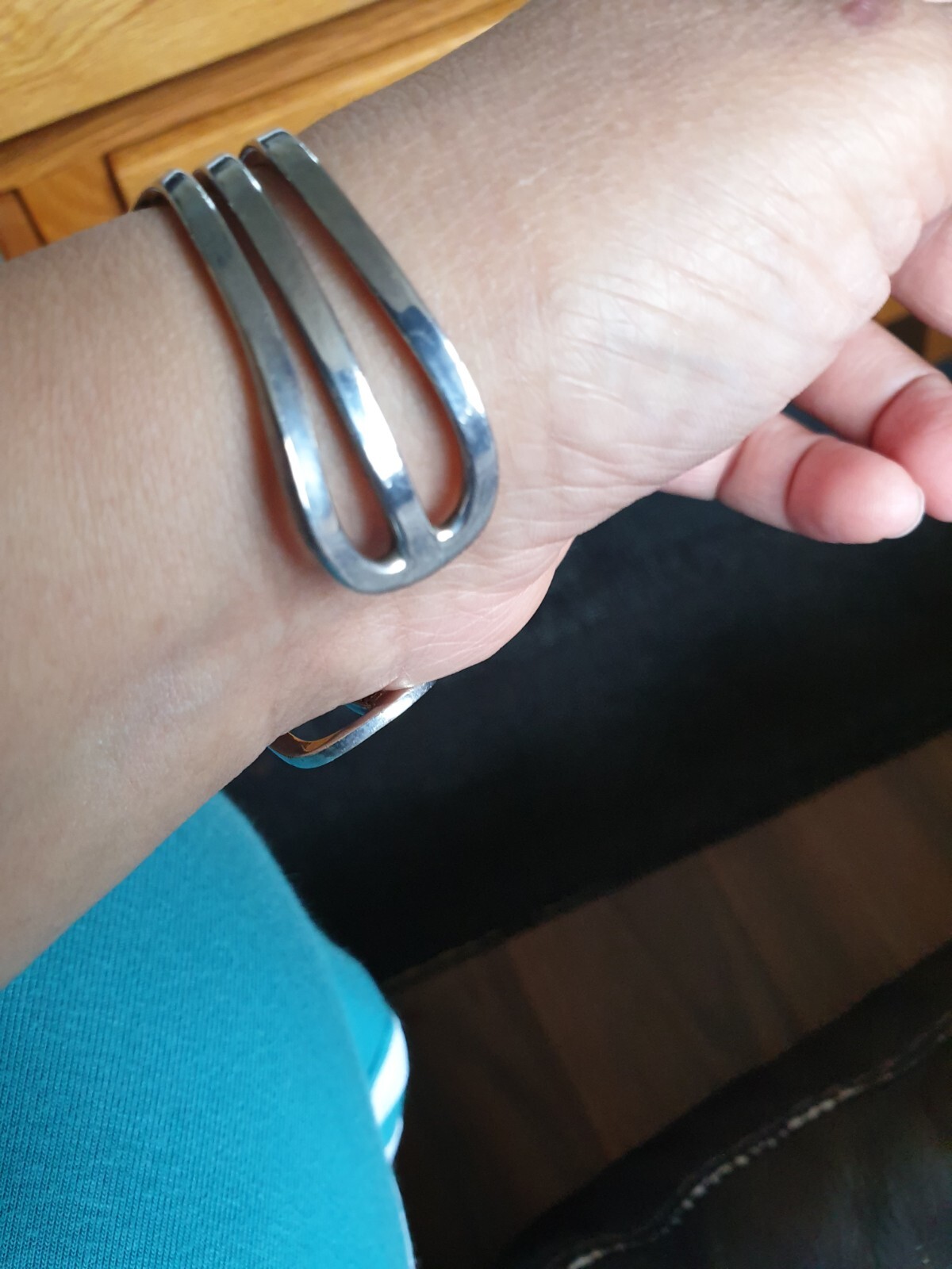 29.7g Heavy Triple Wave Cuff Bangle Solid Silver … - image 7