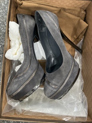 Gucci Grey Suede Zipper Detail Pixie Platform Pumps Size 36.5 WornOnce Retail880