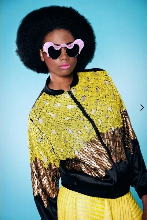 H M Black Yellow Gold Satin Beaded Embellished Bomber Jacket Size
