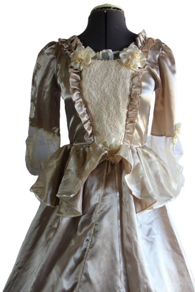 Disney Store Long Princess Dress Women's Size Small Tan Satin Lace - Image 2 of 4