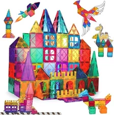 Magnetic Toys 128 Pcs Magnet Building Tiles, 3D Magnetic Building Blocks Set, Ma