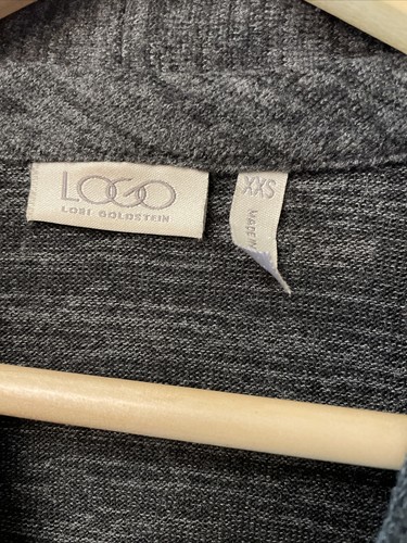 LOGO Lori Goldstein XXS Soft Gray Black Zip Up Lagenlook Asymmetrical Hem - Picture 2 of 10