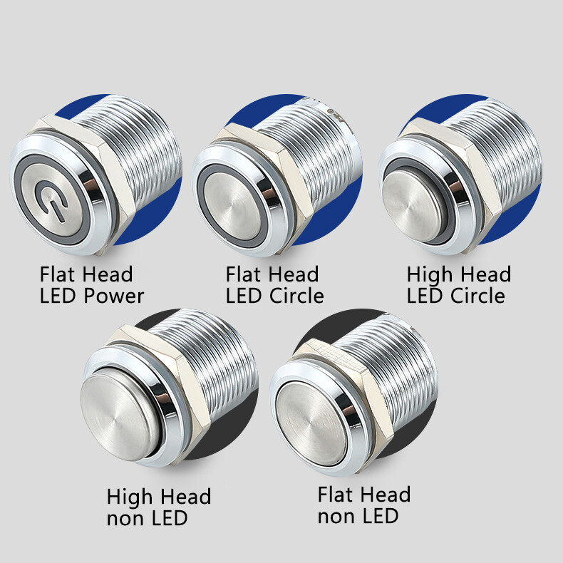 16mm Metal Push Button Switches On Off 5A LED Light Momentary and ...