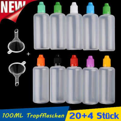 20x 100ML PE Leerflasche Tropfflaschen Dropper Bottle Liquidflaschen + Trichter