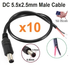10pcs DC Power Plug cable 5.5x2.5 mm Male Led light Monitor power output cable