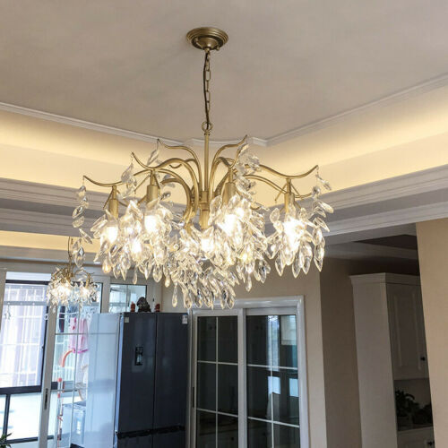 Modern Gold Metal Crystal Chandelier Luxury Living Room Pendant Lamp Light 80cm