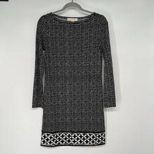 Michael Kors Shift Dress Sz S Black White Square Boat Neck Long Sleeve Stretch