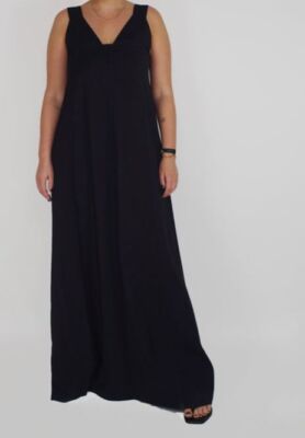 $1590 Plan C Women Black Panama Fabric Sleeveless Maxi Dress Size 42