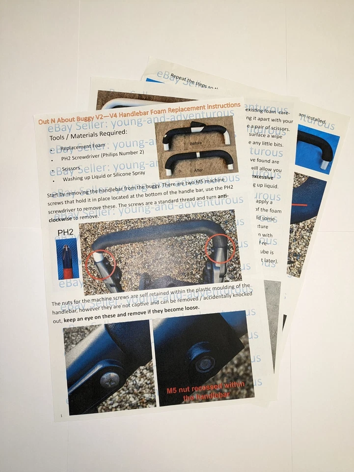 Replacement Handlebar Foam For Out N About DOUBLE Nipper 360 Sport V2 V3 V4 V5 - Image 2 of 4