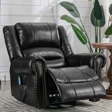 Manual 360 Swivel Rocking Recliner Glider Rocker Recliner Chair w/Massage & Heat