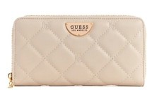 NEW GUESS Women's Quitled Logo Embroidered Zip-Around Wallet Clutch Bag - Beige