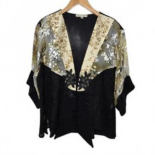 Spencer Alexis Kimono Womens Medium Cardigan Floral Lace Embroidered Boho Artsy