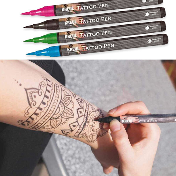 KREUL Fantasy Tattoo Schminkset – Mit Schablonen, Schwarzer & Silberner Farbe, Puder & Schwämmen