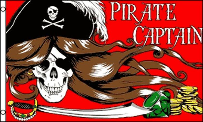 BANDIERA PIRATA CAPITANA DONNA 150x90cm - BANDIERA DEI PIRATI - TESCHIO 90 x 150