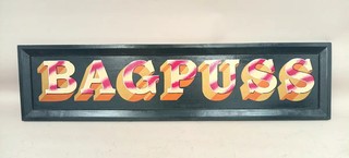 Vintage Bagpuss Wooden Wall Sign Plaque Framed Hand Painted 48"x 12"