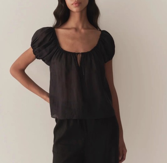 Women Doen Ramie Round Neck Slim Fit Short Sleeve Top