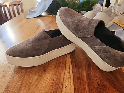 Vince Suede Platform Slip On Sneaker Loafer Shoe Gray 7