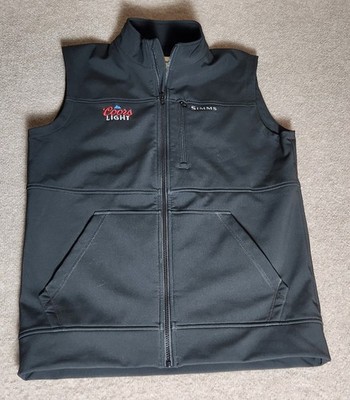 SIMMS Medium Rogue Vest Softshell Fleece Lined Coors Light Black Full Zip EUC