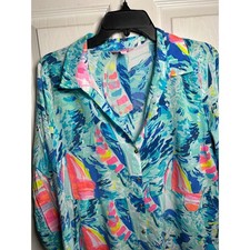 Lilly Pulitzer Sailboat Emerald Beach Cover-up tunic Dress Hey Bay Bay Medium