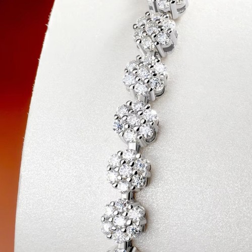 Full D Color Moissanite Flower Shape Bracelet Tennis Chain 925 Sterling Silver - Picture 4 of 16