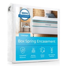 Queen Box Spring Encasement Cover - Waterproof Zippered Protector - White