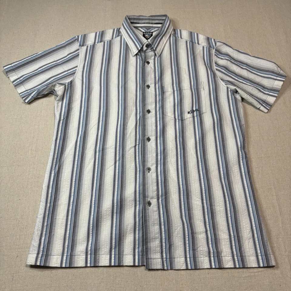 Kuhl Shirt Mens Sz Med Short Sleeve Button Up Seersucker Outdoors Blue Striped - Image 2 of 4