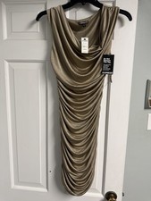 Express Metallic Gold ShimmerRuched Drape Bodycon Dress XsmallNWT