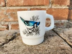 Vintage Blue Bird Milk Glass Coffee Mug Tea Petite Mug