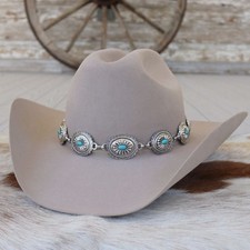 Silver Concho Hat Band Turquoise Stone for Cowboy Hats
