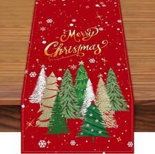 72 x 13 Inch Christmas Table 72 x 13 inches, Red Tree Star Runner