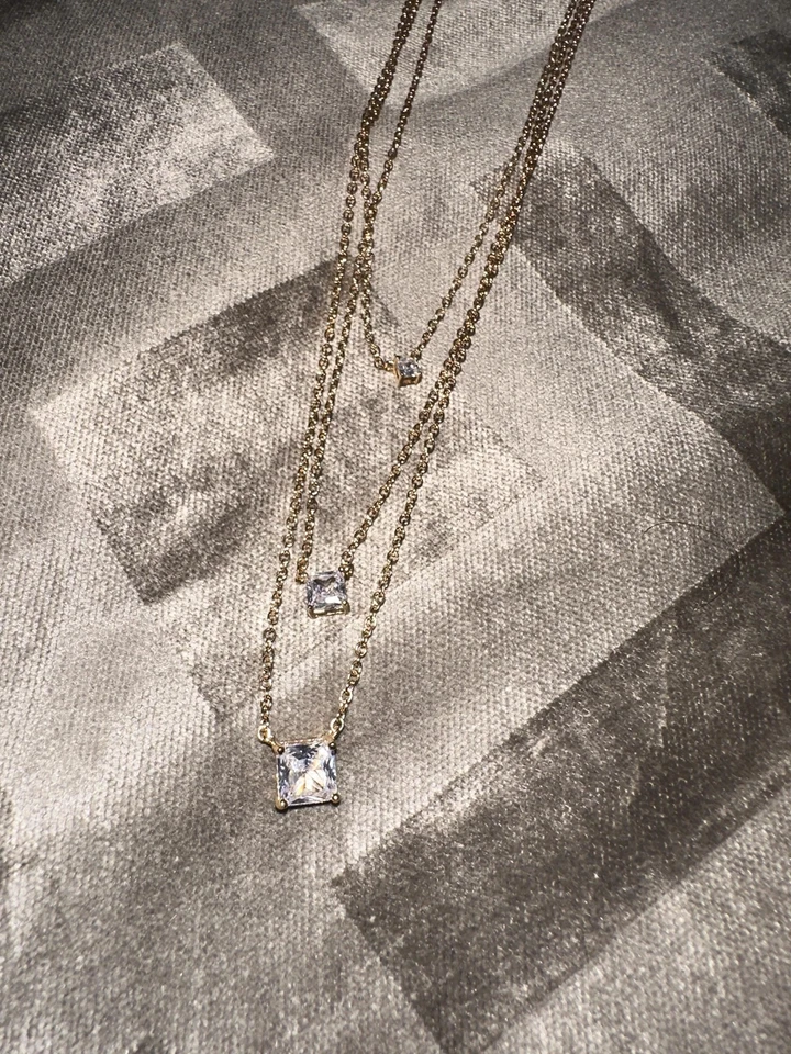 Kenneth Jay Lane CZ Layered Station Necklace Gold Cubic Zirconia Crystal 18 Inch - Image 2 of 4