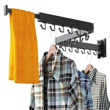Retractable Clothes Drying Rack, Wall Mounted Folding Laundry Organizer,Black
