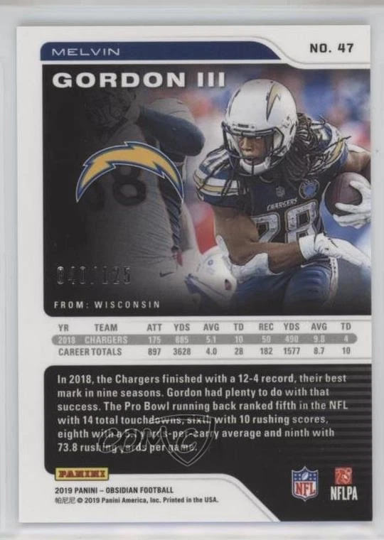 2019 Panini Obsidian /125 Melvin Gordon III #47 - Image 2 of 2