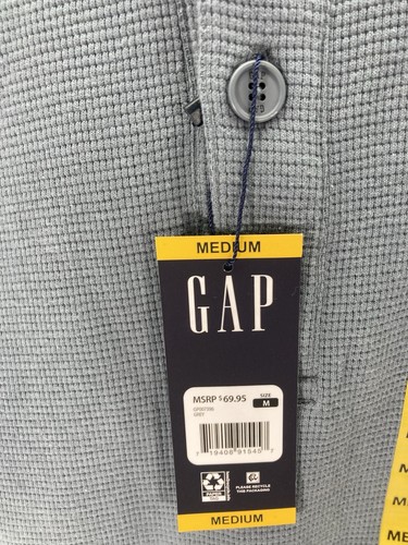 Gap Waffle Henley Hoodie Shirt Men Medium Gray Long Sleeve Pullover Casual NWT - Picture 5 of 14