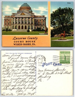 Wilkes Barre Pennsylvania Luzerne County Court House Postcard AG249