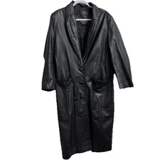 Gitano Vintage 80’s Leather Trench Coat Size L Black