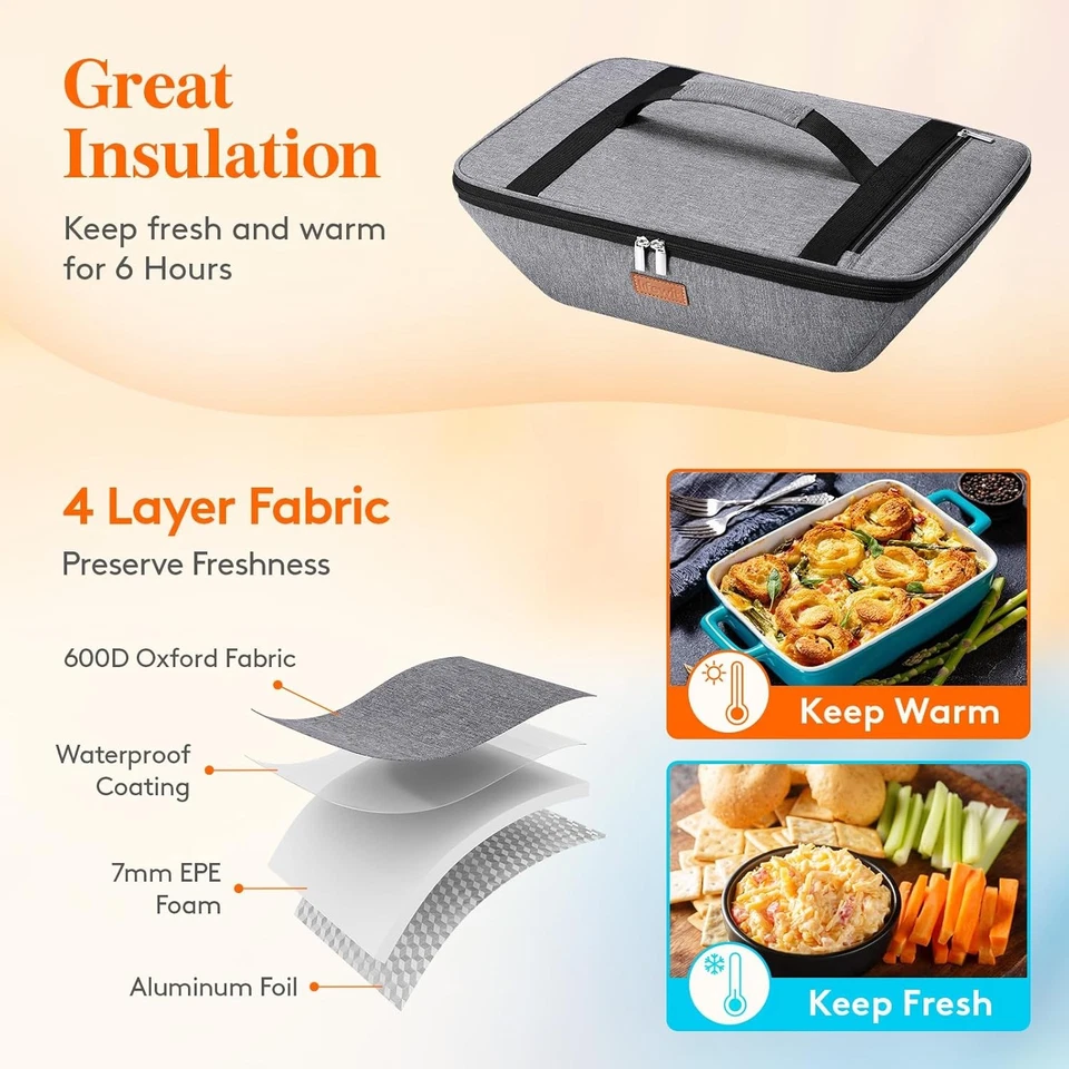 Bolsa de transporte portátil aquecedor de alimentos com caçarola isolada quente e fria - Imagem 3 de 4