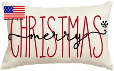 Merry Christmas Throw Pillow Cover, 12 X 20 Inch Winter Holiday Cushion Case Dec