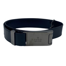 GUCCI buckle belt Logo Black Leather Silver hardware Made in Italy Used Men's