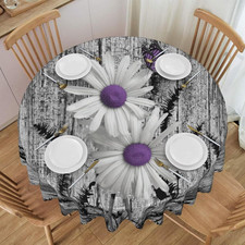 Round Tablecloth Rustic Floral round Table Cloth White Purple Daisy Flower Table