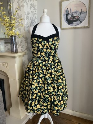 Lindy Bop Lemon Vintage Style Pinup Kleid Gr. 24 - 26 Neckholder 50 s Taschen