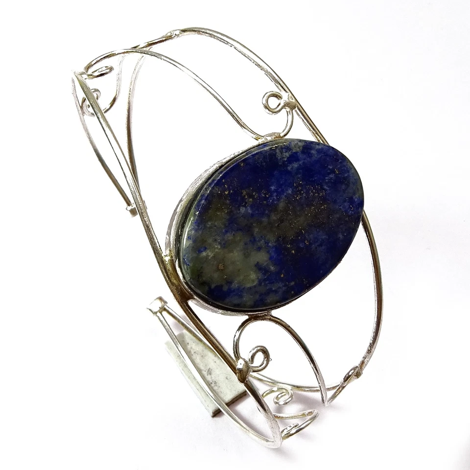 Oval Lapis Lazuli Gemstone Ethnic Handmade Jewelry Bangle Bracelet 7 e763 - Image 2 of 4